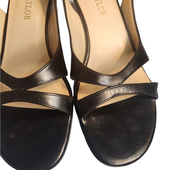 Ann Taylor Carolina Heels Open Toe Sandal Black Womens Size 7M - Picture 14 of 14